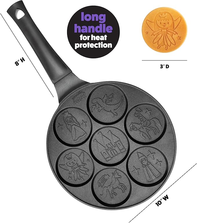 CucinaPro Fantasy Friends Mini Pancake Pan - Nonstick Griddle w Long Handle for Breakfast Magic, Featuring a Princess Castle & More, 7 Unique Flapjacks- Kitchen Baker- Girls Easter Basket Stuffer Gift