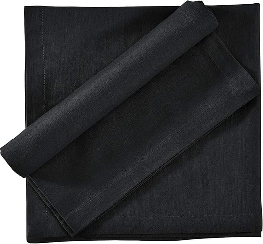 Cloth Napkins Dinner Washable Set of 4 in Cotton Linen Fabric Premium Quality, Mitered Corners for Reusable Every Day Use Pre Shrunk and Good Absorbency Christmas Cloth Napkins (Pack of 4, Black)