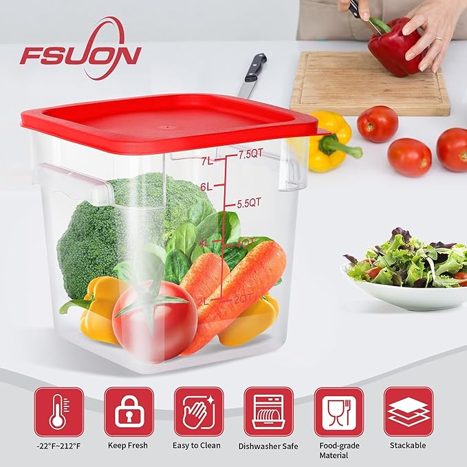 FSUON 4 Pack Clear Food Storage Containers with Lids and Handles Polycarbonate Square Commercial Food Containers, NSF (8Qt)
