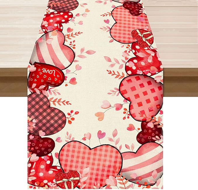 XCHI Love Hearts Valentine's Day Table Runner Table Decoration for Party Home Kitchen Dining Holiday Decor 13x90 Inch