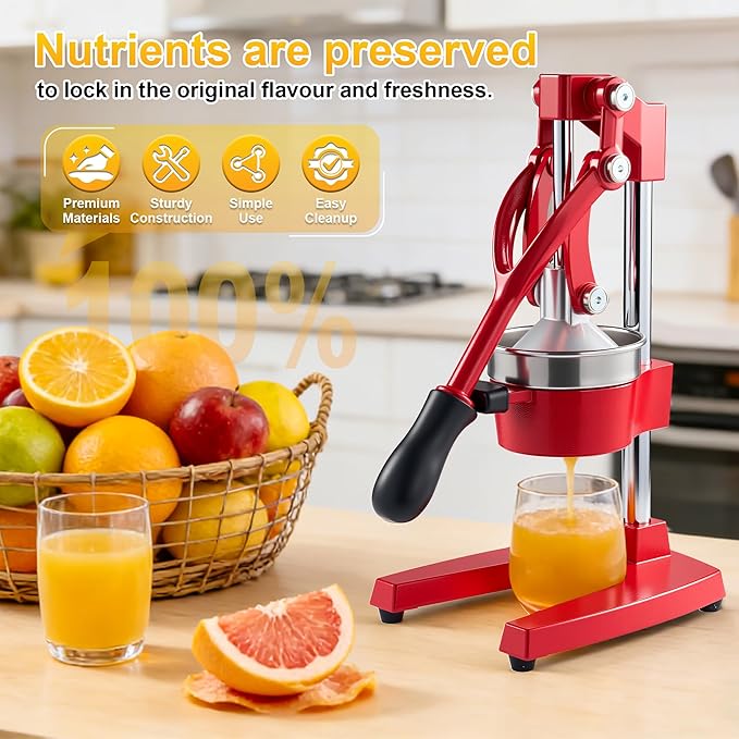 Manual Cast Iron Citrus Juicer,Commercial Hand Press Squeezer,Heavy Duty Countertop Squeezer for Fresh Orange Lemon Juice with Stainless Steel Cup