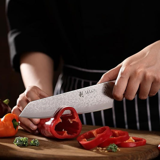 Wakoli Oribu Kiritsuke Chef's Knife – Full Tang Kitchen Knife | 7-Inch Blade Made of 67-Layer Damascus Steel with AUS-10 Core | Ergonomic Olive Wood Handle | Premium Quality, Gift Box Included