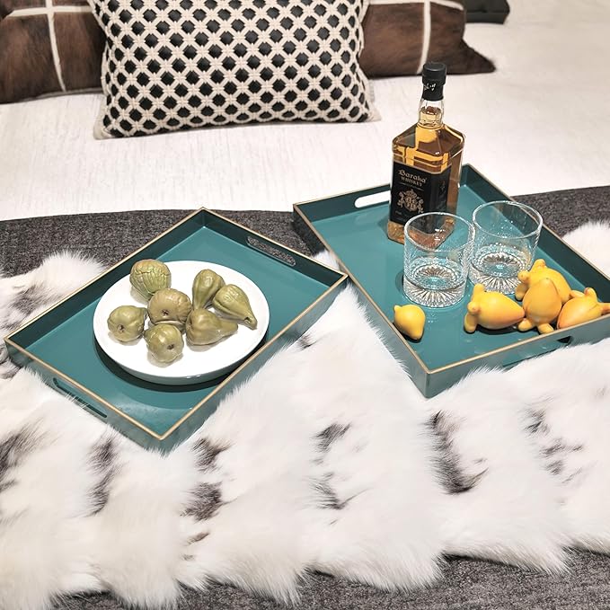 Serving Trays Set of 2, Decorative Plastic Serving Trays with Handles, Party Tray for Food, Coffee Table, Ottoman, Bathroom, and Living Room (White)