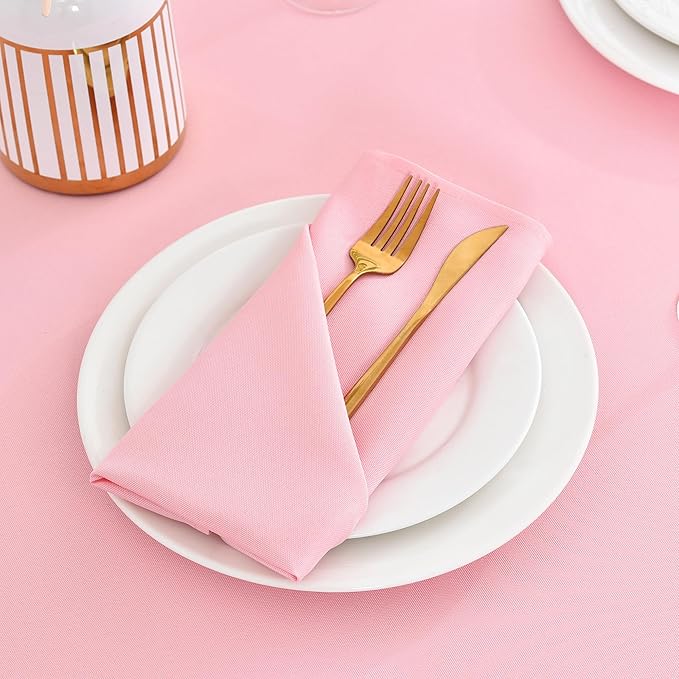 Wolkemer Set of 4 Pink Cloth Napkins 17 x 17 Inches Solid Washable Polyester Dinner Napkins with Hemmed Edges for Dinners Parties Weddings Banquets Events Table Decoration