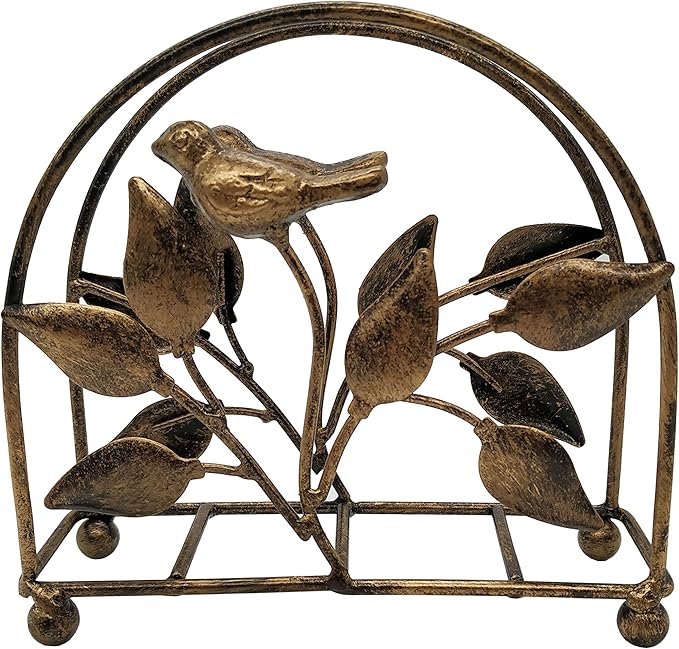Set of 2 Cast Iron Bird & Tree Classic Napkin Holder/Tabletop Freestanding Tissue Dispenser, Bronze