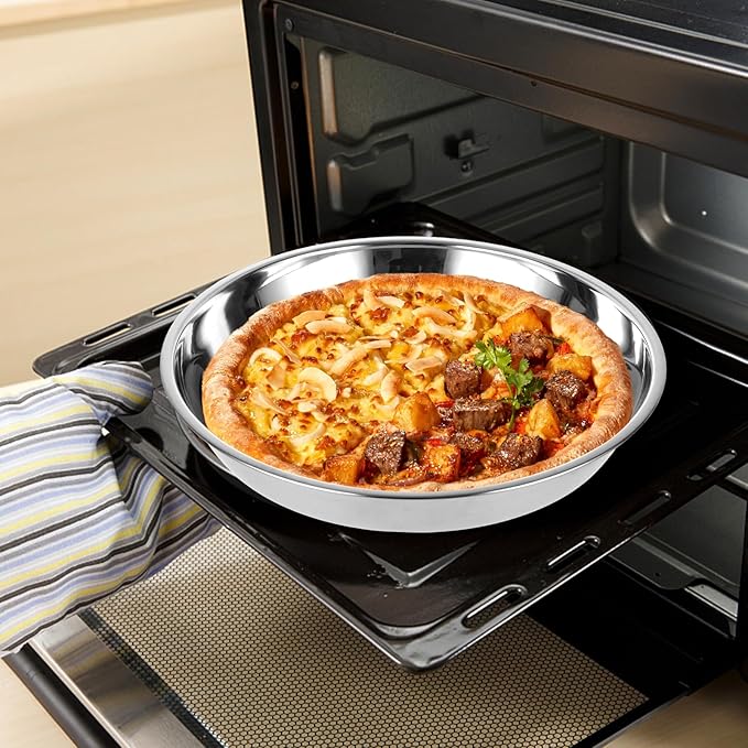 MUXHEL 6 Pack Deep Dish Pizza Pan 10 Inch Stainless Steel Pizza Pan for Oven, Non-Stick Pizza Tray Pizza Baking Sheet Pizza Plates Pie Pan for Pie, Cookie, Dishwasher Safe