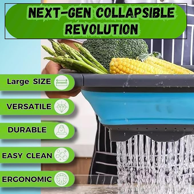 Collapsible Colander Set,Premium Food Grade Silicone Folding Strainers with Handles Space Saving Colanders for Draining Pasta,Vegetables & Fruits,Ideal for Kitchen & Travel (1pc(blue))