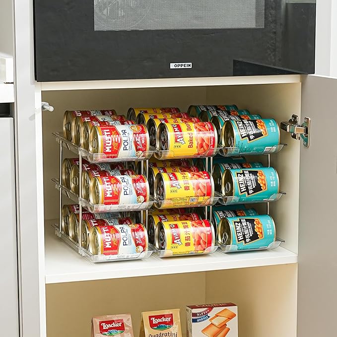 Can Organizer for Pantry, Stacking Can Storage Organizer Pantry, Automatic Rolling Can Rack for Fridge, 2Tire 3 Columns Can Holder for 24 Cans, Canned Goods Organizer