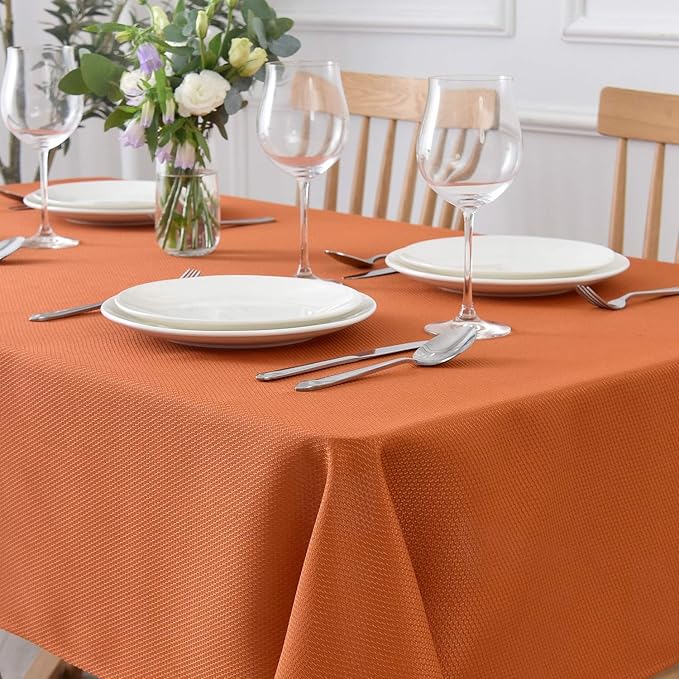 maxmill Rectangle Textured Tablecloth Waterproof Spillproof Wrinkle Free Table Cloth, Kitchen Dining Tabletop Decoration, Fabric Table Cover for Outdoor and Indoor Use, 52 x 70 Inch, Rust