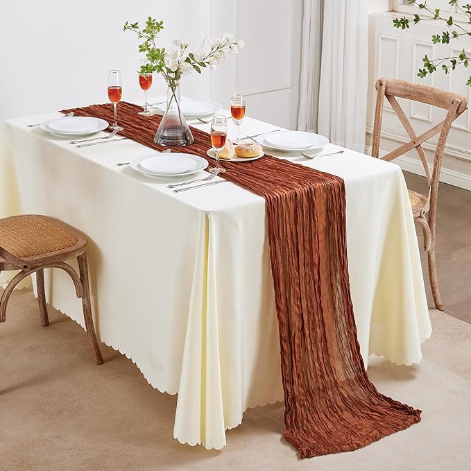 12 Pack Terracotta Cheesecloth Table Runner 10FT Long Boho Gauze Table Runner Rustic Sheer Runner for Wedding Bridal Baby Shower Birthday Party Table Decor Home Easter Thanksgiving Decor
