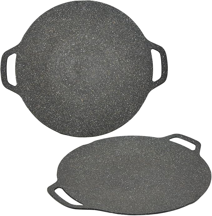 Korean Grill Pan with Non Stick Coating BBQ Griddle for Indoor and Outdoor Cooking Black (30cm)