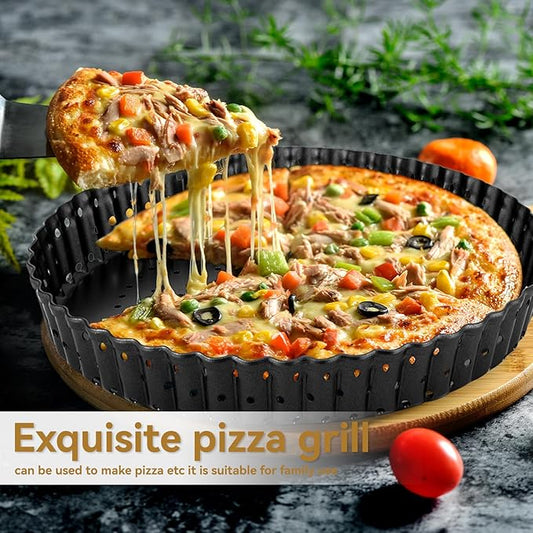 Agatige Pizza Pan with Holes for Oven, Non-stick Bakeware Pizza Tray Black Pizza Pan with Removable Bottom for Make Kinds of Pizzas or Pies (8 in)