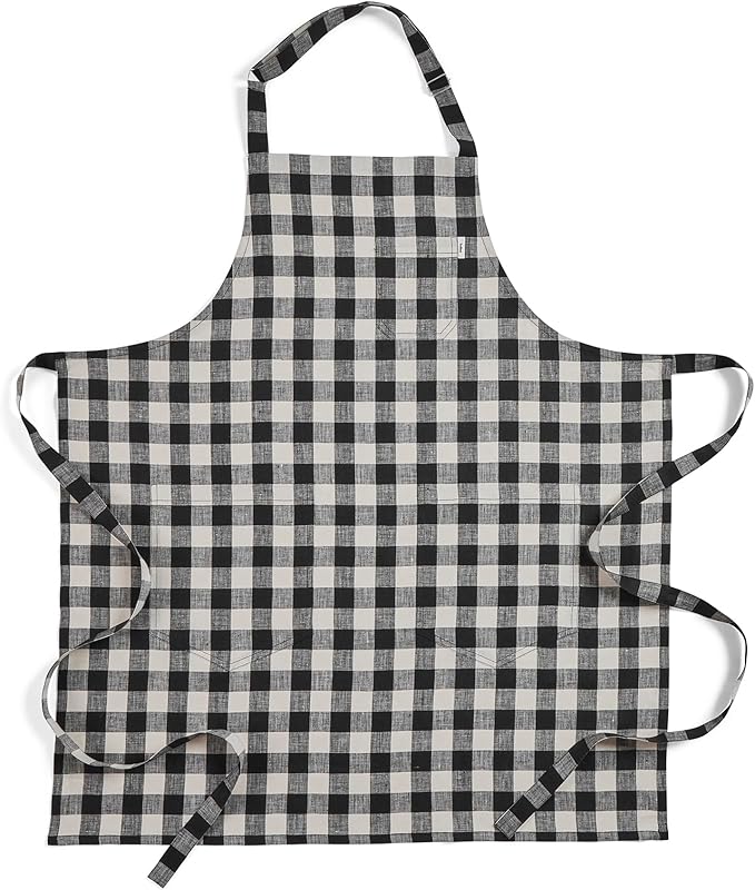 Solino Home Linen Bib Apron for Men & Women - 33 x 30 Inch Kitchen Apron with Front Pockets - Handcrafted from European Flax