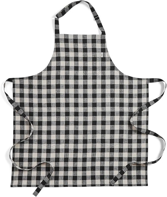 Solino Home Linen Bib Apron for Men & Women - 33 x 30 Inch Kitchen Apron with Front Pockets - Handcrafted from European Flax
