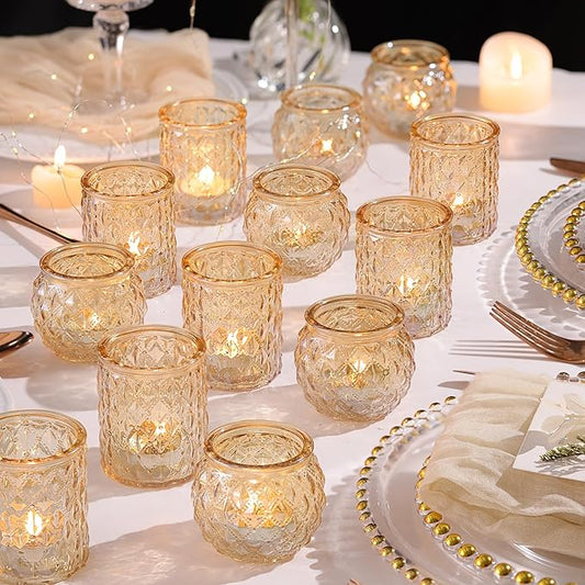 36pcs Assorted Gold Votive Candle Holders, Tea Light Candle Holder Glass for Wedding Table Decor, Gold Candle Holders for Table Centerpiece, Brithday and Holiday Decorations