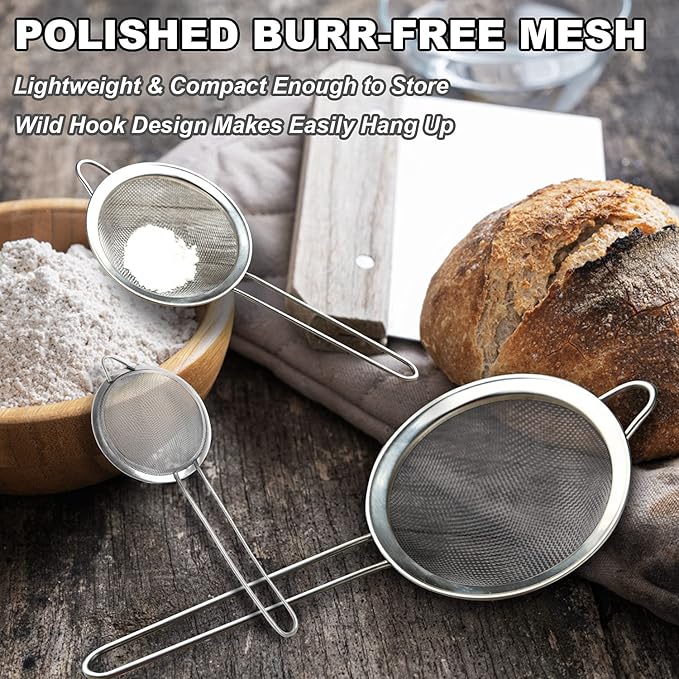 Anaeat Fine Mesh Strainers - Premium Stainless Steel Colander Sieve Sifters, with Durable Mesh and Sturdy Handle, Excellent for Sifting Dry ingredients, Flour, Pastas, Rice, Tea (9.45"）