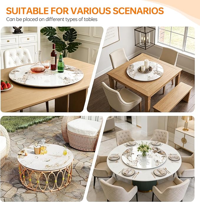 Lazy Susan Turntable 35.4 Inch-360°Silent Rotating Anti-Slip Serving Tray,Heavy Duty Centerpiece for Kitchen,Dining &Coffee Table-Brown Modern Design with Non-Slip Base