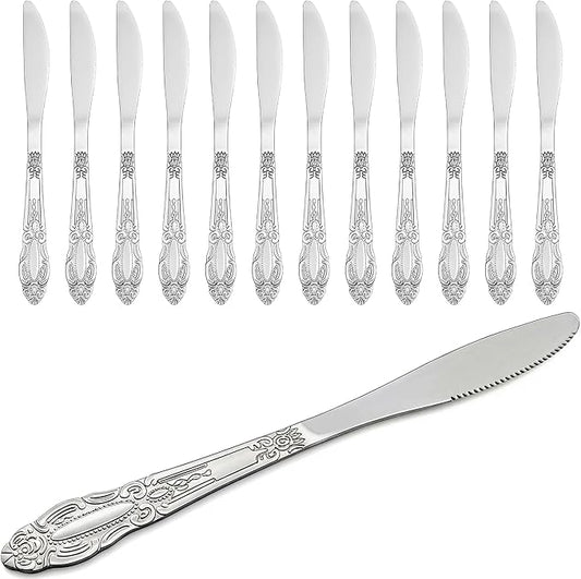 DecorRack 12 Pack Stainless Steel Dinner Knives, Sturdy Tableware for Dinner, Steak, or Dessert, Rust-Resistant & Mirror Polished (12 Pack)