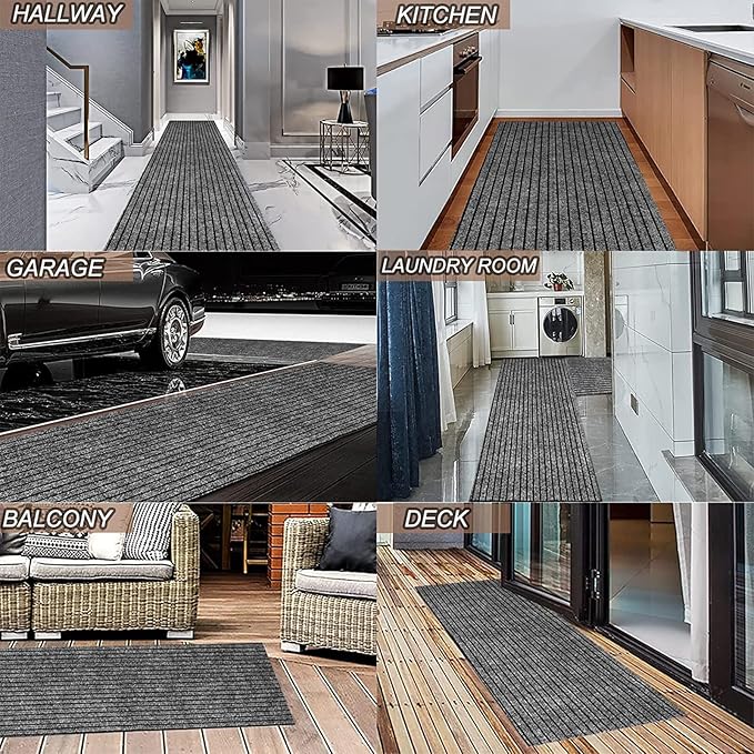 4' x 10' Runner Rugs with Rubber Backing, Indoor Outdoor Utility Carpet Runner Rugs, Stripe Gray, Can Be Used as Aisle for The RV and Boat, Laundry Room and Balcony