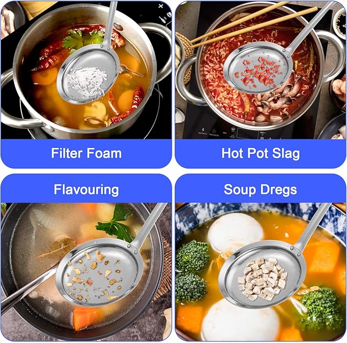 Stainless Steel Fine Mesh Strainer, Set of 4 Fine Mesh Sieve for Kitchen Cooking, Long Handle Food Strainer Steel Colander (Set of 2 Sizes)