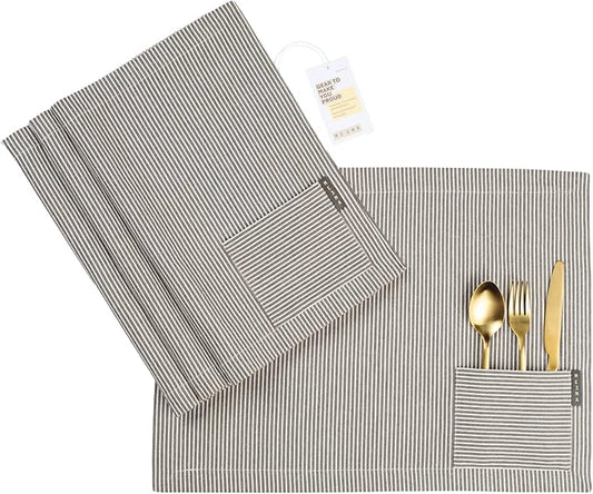 MEEMA Table Cloth Placemats Set of 4 | Washable Kitchen Mat with Pocket | Upcycled, Denim & Durable Cotton Fabric Table Mats for Home and Kitchen Decor| 14 x 20 in