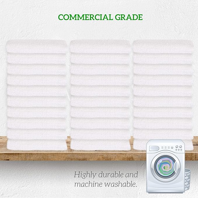GREEN LIFESTYLE Blue & Orange Striped Terry Towels, White Rags, Bar Towels, 100% Cotton Absorbent and Durable, Multipurpose Cleaning Rags, Kitchen Rags (14”x17”, Pack of 60)