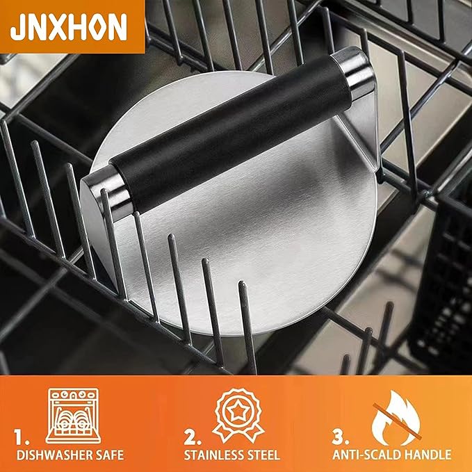 5.5inches 304Stainless Steel Burger Press, Round Burger Smasher ，Hamburger Press for Griddle, Bacon Press, Ground Steak Press，Smash Burger Press with Anti-Scald Handle