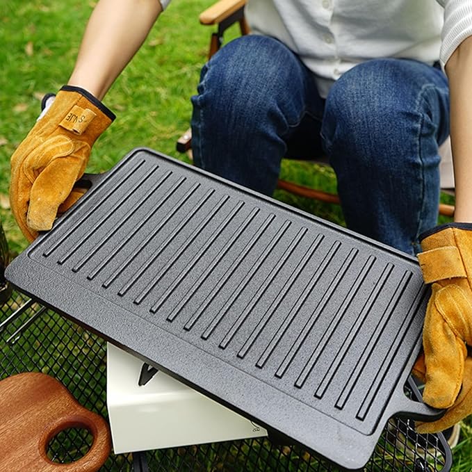 Cast Iron Griddle, Double Sided Reversible Griddle Grill, Griddle Plate for Indoor Outdoor Camping Gas Stove Induction Cooker (Small)