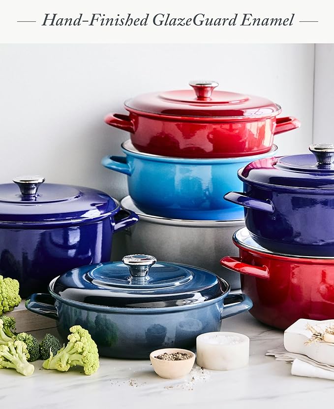 Merten & Storck 7QT Round Dutch Oven Casserole Pot with Lid, European Crafted Enameled Iron Stockpot, Induction & All Cooktops, Braising, Stews, Roasting, Slow Cooking, Sourdough, Cloud Gray