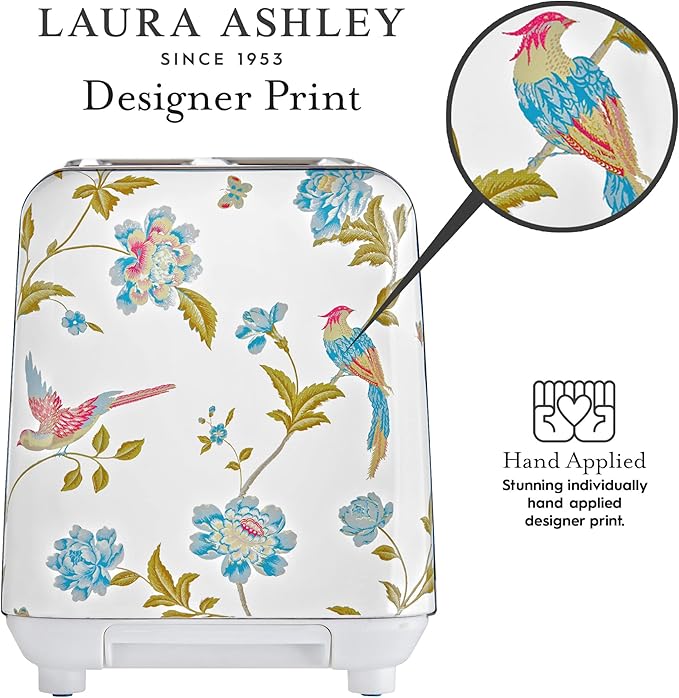 VQ Laura Ashley Elveden White Stainless Steel 2 Slice Toaster | Multi-Functional Bagels & Bread Toaster 2 Slice with Adjustable Heating & Defrost Mode | Featuring 2 Wide Slots, Croissant Warming Rack