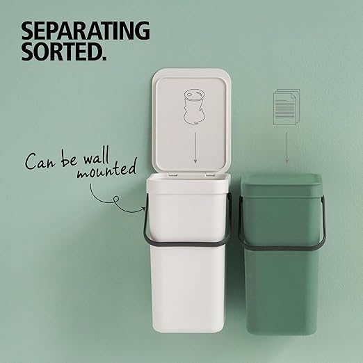 Brabantia Sort & Go Kitchen Countertop Food Scraps Compost Bin | XS / 1.6 Gal / 6L | Jade Green | Removable Stay-Open Lid, Carry Handle, Easy-Clean Recycling Box | Wall-Mounting Bracket Included