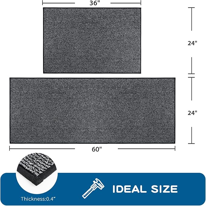 PURRUGS Machine Washable Kitchen Rug Set [2 PCS] (24" x 36"+ 24" x 60"), Non-Slip/Skid Kitchen Runner Rugs & Floor Mats, Super Absorbent Soft Area Rugs for Sink, Kitchen & Laundry, Charcoal