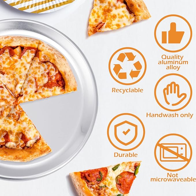 Rtteri 12 Pcs Pizza Pan Bulk Restaurant Aluminum Pizza Pan Set Round Pie Cake Plate Rust Free Cake Tray for Oven Baking Home Kitchen Restaurant Easy Clean (8 Inch)