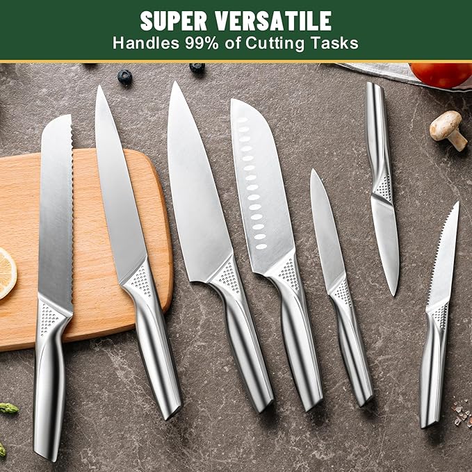 Knife Set, EWFEN 14-Piece Kitchen Knife Set with Block, German Stainless Steel Knives with Built-in Knife Sharpener, Anti-Slip Concave-dotted Handle Sharp Knives Set for Kitchen, Dishwasher Safe