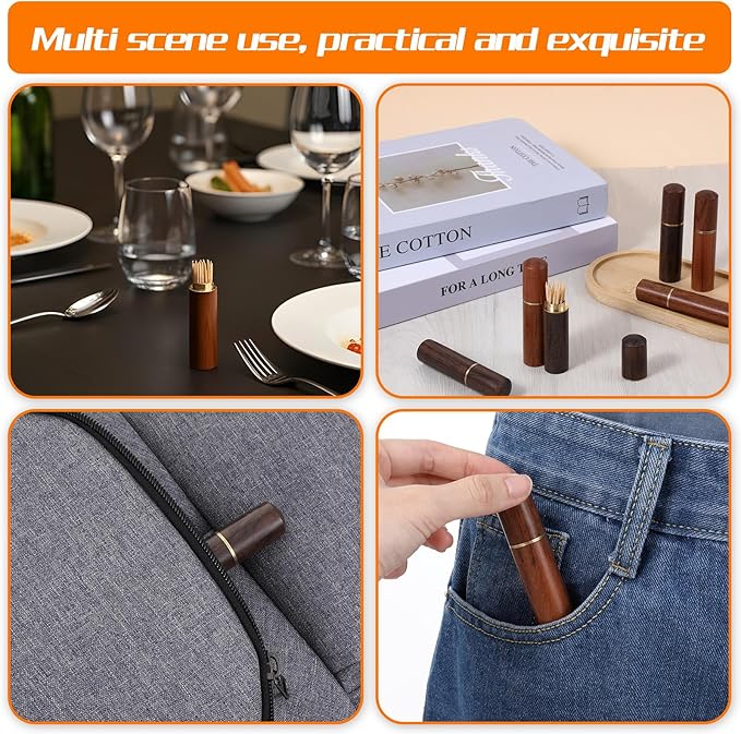 6 Pcs Toothpick Holder For Purse, Wooden Toothpick Holder Pocket, Sealed Toothpicks Holders for Storage Needle Toothpicks Pill Bead Ear Pick Cotton Swab