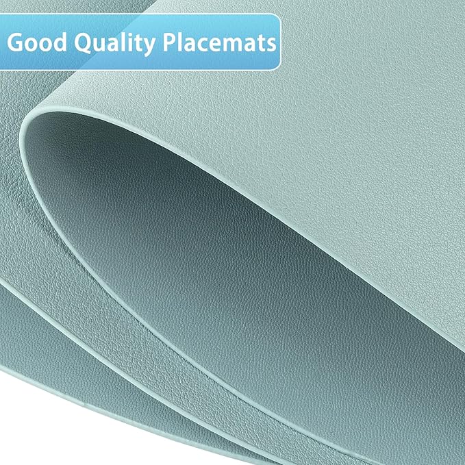 Placemats Set of 12 - Washable Faux Leather Heat Resistant Table Mats, Wipeable Placemats for Kitchen Dining Indoor Outdoor & Fall Thanksgiving Decor, Aqua Green