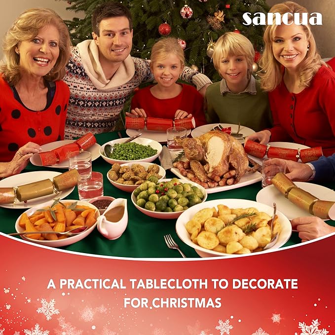 sancua Round Tablecloth - 60 Inch - Water Resistant Spill Proof Washable Polyester Table Cloth Christmas Decorative Fabric Table Cover for Dining Tables, Buffet Parties and Camping, Hunter Green