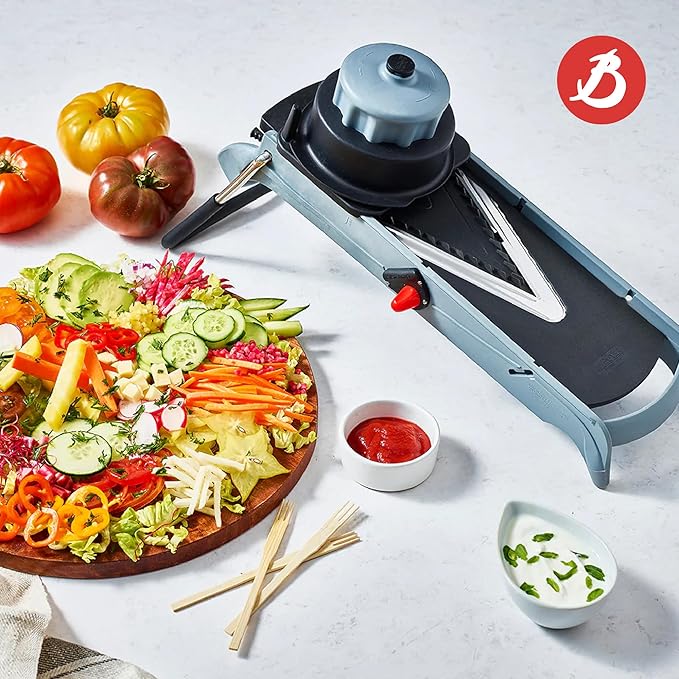 de Buyer LA MANDOLINE VIPER - Stainless Steel Dicing Tool - Ideal for Cutting Fruits & Vegetables in Varying Thickness & Style - Includes Two Julienne Blades - Made in France