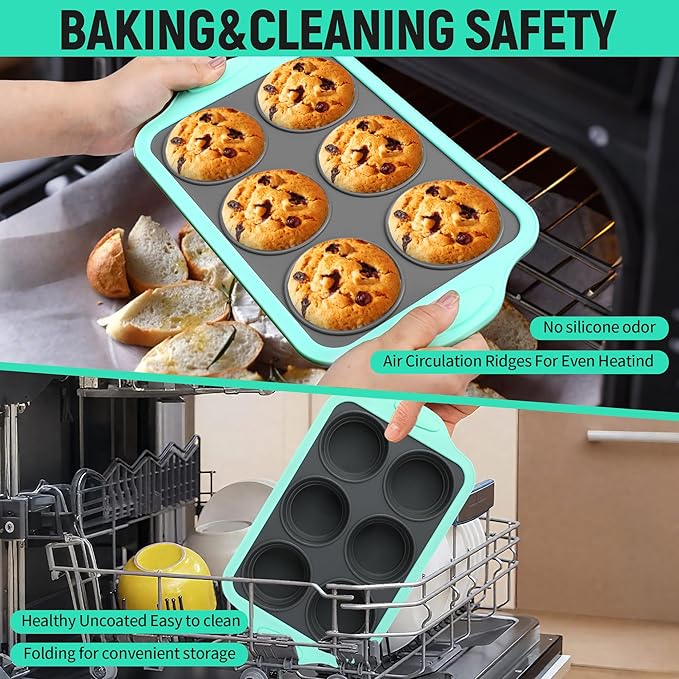Vynium Muffin Pans for Baking 6 Cups, Silicone Foldable Muffin Pan with Metal Frame, Collapsible Cupcake Pan, Egg Bite Molds, Muffin Tin Tray for Baking Homemade Brownies Puddings(1)