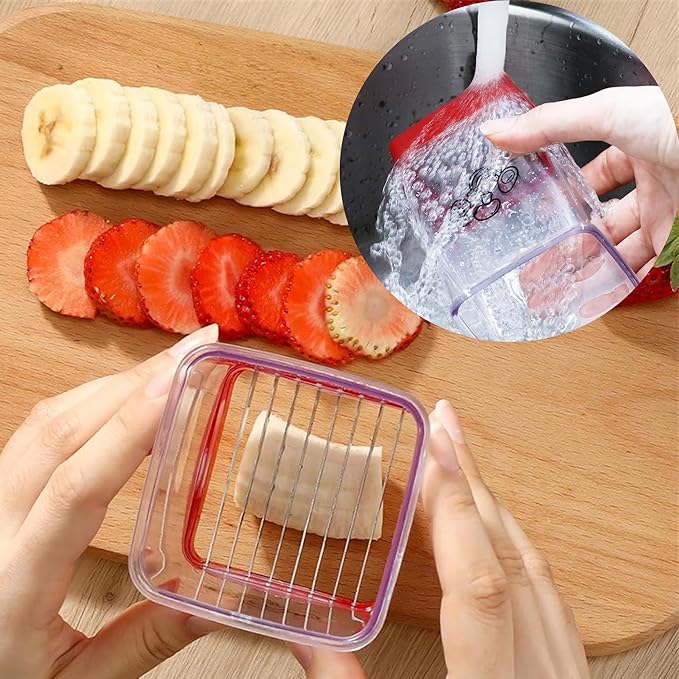 Cup Speed Slicer with Push Plate,Multifunctional Slicer Cup With Cleaning Brush*1,Egg Banana Strawberry Cutter,Portable Slicing Tool,Kitchen Gadget for Making Salad/Breakfast/Desserts, Red