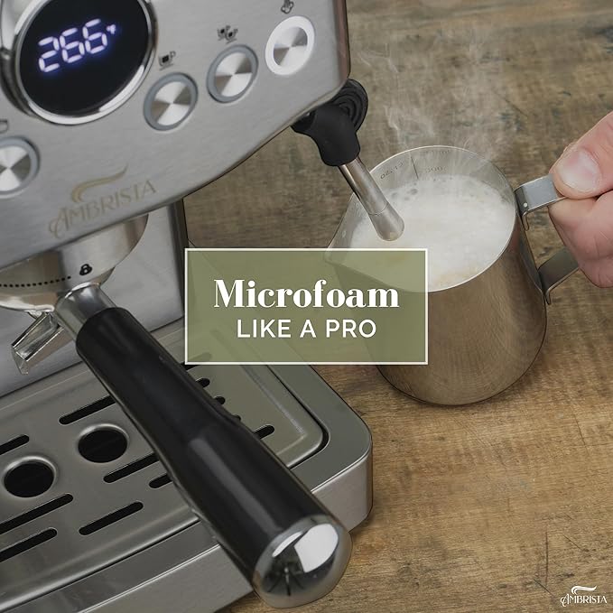 AMBRISTA Espresso Machine 20 Bar with Steam Milk Frother | Stainless Steel Espresso Maker with Customizable Brewing Temperature | 60oz Removable Water Tank | Perfect for Cappuccinos, Lattes and More