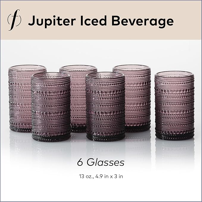 Fortessa Jupiter Beaded Hobnail Glass, 13 Ounce Iced Beverage (Set of 6), Purple