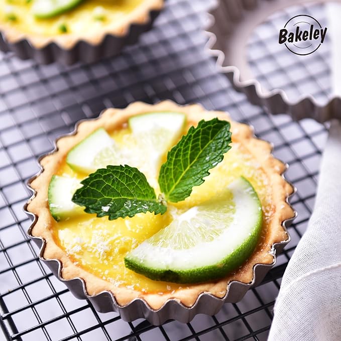 Bakeley Mini Tart Pan Set, 4-Inch 4pcs with Removable Loose Bottom Non-Stick Round Quiche Bakeware for Oven and Instant Pot Baking (Champagne Gold)