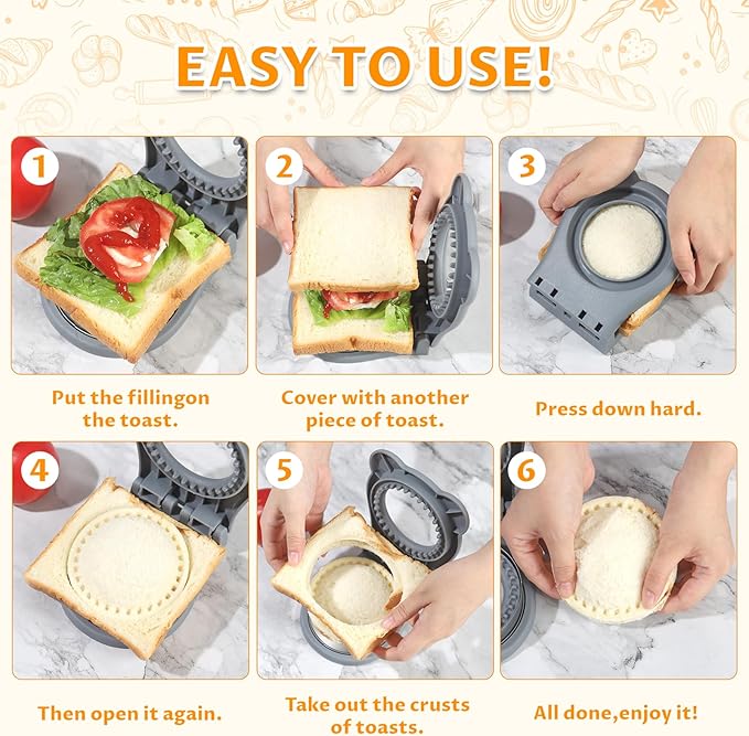 Uncrustable Sandwich Maker,Sandwiches Pocket Circle Shape 3.7Inch Sandwich Cutter and Sealer,Sandwich Cutter for Kids Breakfast and lunchboxes (grey)