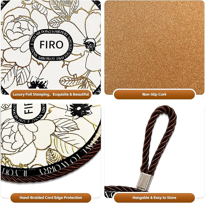 Ceramic Trivets for Hot Dishes,Anti-Slip with Heat Resistant Cork Trivet for Countertops and Tables,Protects Surfaces from Hot Pots,Pans,Cups,Decorative Coasters for Table,Dual-use,Portable Hanging