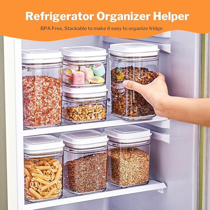 Pop Top Food Storage Container Set | 4Pcs Airtight Cereal Storage Organizer Canisters with Pop Lids, BPA-Free, Vacuum Seal & One-button Opening, Stackable Pantry Containers for Dry Food Storage