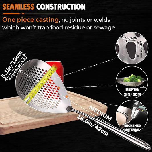 Skimmer Slotted Spoon -16.5" 304 Stainless Steel Pasta Spider Strainer Skimmer Ladle Spoon for Cooking and Frying - Kitchen Metal Scoop Colander Strainer Spoon with Heat Resistant Handle