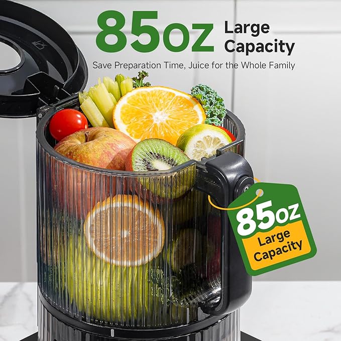 VANDISELL Cold Press Juicer, 6.5" Extra Wide Feed Chute, 3-in-1(Juice & Sorbet & Nut Milk) Juicer Machines with 600W Max Motor & 85oz Large Capacity, Auto-Precut, High Juice Yield