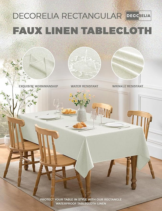 Extra Long Rectangle Linen Farmhouse Tablecloth for 10ft Table,Dirty-repel Easy to Clean Banquet Burlap Tablecloths for Dining& Kitchen Table(Oblong, 60 x 144 Inch (12-14 Seats), Light Grey)