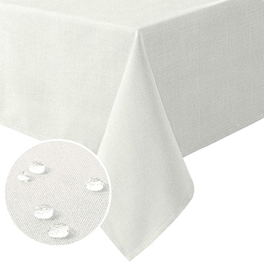 H.VERSAILTEX Linen Textured Table Cloths 54 x 108 Inch Premium Solid Tablecloth Spill-Proof Waterproof Table Cover for Dining Buffet Feature Extra Soft and Thick Fabric Wrinkle Free, Ivory